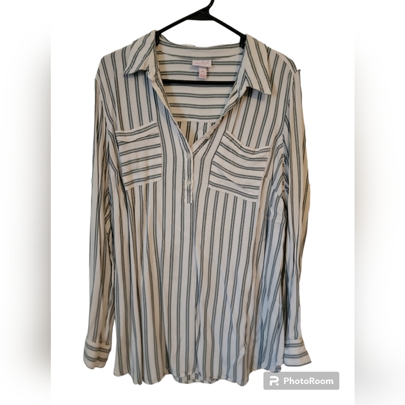 Isabel Maternity long sleeve striped shirt with pockets and belt size xl - Picture 5 of 6